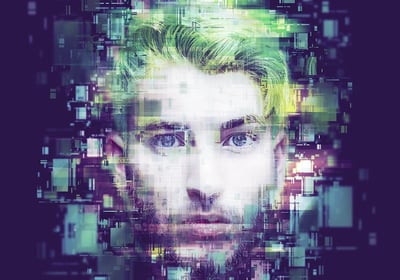 Creative glitch art portrait made with free AI tool