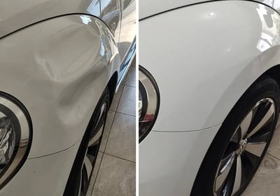 Antes y después de una reparación de abolladura sin pintura – Servicio rápido y eficaz en Madrid.