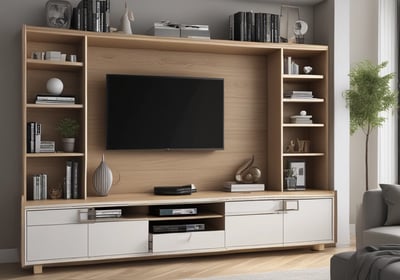 A modern kitchen workspace featuring dark cabinets with a wood countertop. On the left sits a small desk setup with a flat-screen monitor, a lamp, two black chairs, a telephone, and an electric kettle. Above the counter is a wall-mounted microwave and a range hood. Various kitchen utensils hang on a rail beside the sink on the right.