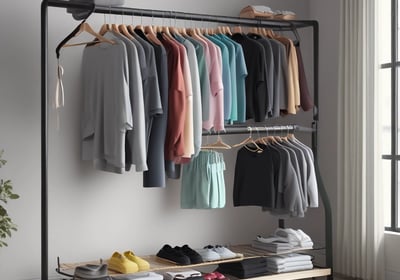 a clothes rack with clothes hanging on it