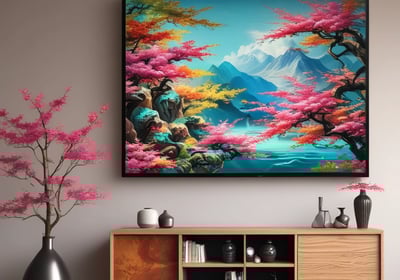 A large advertisement painted on the side of a building promotes painting your property regularly to save money, showing a rustic house silhouette. To the left, a construction site with a demolition crane indicates possible urban development. Shipping containers and a rooftop are visible, suggesting an industrial area.