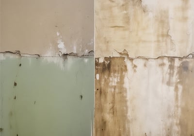 Three workers are painting the exterior of a building with a weathered wooden facade in a light mint green color. They are wearing white uniforms with logos on the back. The building has large white script letters spelling out 'Bar & Grill.' A ladder is leaning against the wall, and the sign appears to be in the process of being refurbished.