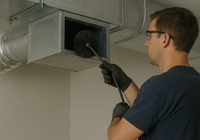 a man in gloves and gloves is holding a brush