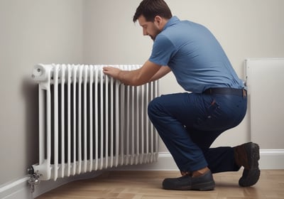 Three pipes with black valve wheels are aligned vertically against a plain background. The pipes and their connecting joints are painted white, contrasting with the dark metal of the valves, which are positioned centrally on each pipe.