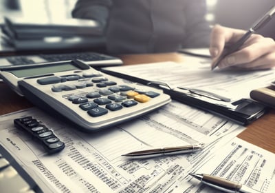 A stack of thick folders on a white surface