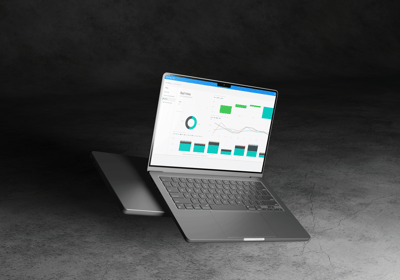 BI Portal dashboard displaying data insights and performance metrics on a laptop screen.