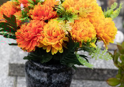 fleurs sur une sépulture