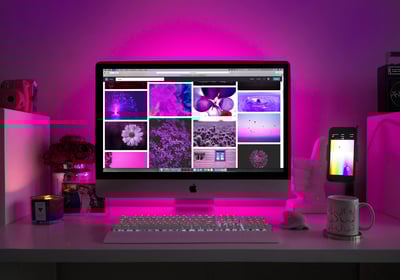a computer monitor screen with a computer monitor and a keyboard
