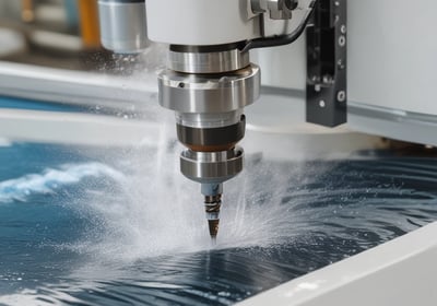 A metal lathe is working on shaping a cylindrical piece, with sharp edges visible and metal shavings scattered around. The lathe is in a dimly lit workshop environment, with the machinery casting dark shadows.