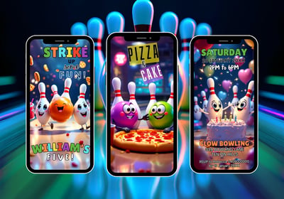 Bowling and Pizza Animated Birthday Invitation Video