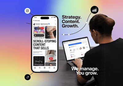 Advertizer team managing social media content strategy for brand growth and engagement