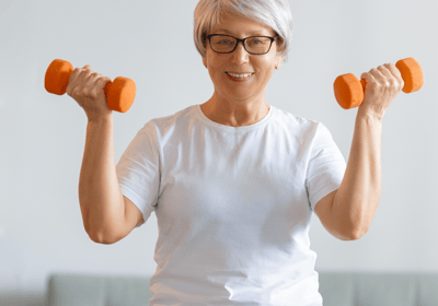 Older woman doing virtual physiotherapy with The London Physio