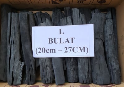 a box of binchotan charcoal white paper with a sign that says bullat