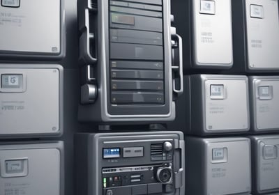 A room filled with sleek black server racks, arranged neatly in rows. The servers are part of a data center with visible structured wiring and ceiling cable trays. Bright overhead lighting illuminates the space, adding to the modern high-tech environment.