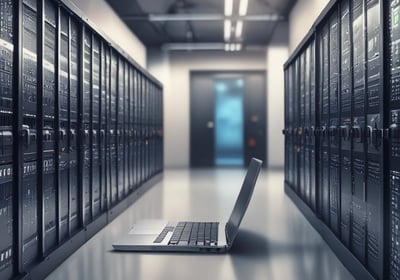 A smartphone is mounted on a stand, displaying a website with colorful graphics and the text 'Transforming Ideas into Reality'. Beside it, a laptop screen shows a blurred version of the same website. The background is soft and out of focus, with green foliage adding a hint of nature.