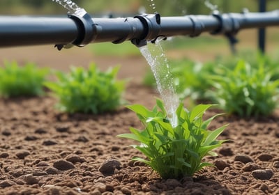 A rustic village setting features traditional mud-brick houses with thatched roofs, and livestock such as cows grazing in the foreground. Large bundles of corn are stacked on wooden structures, and a person is tending to the animals under a clear blue sky.
