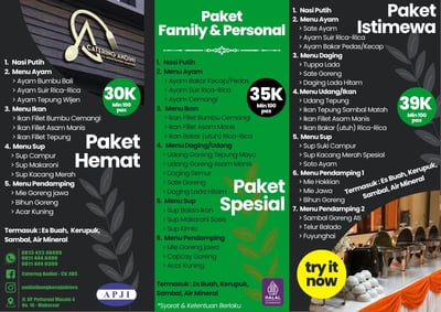 Brosur menu prasmanan Paket Family – Catering Andini Makassar
