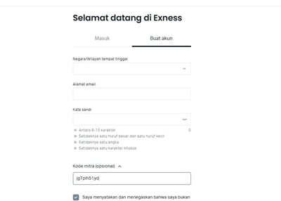 Langkah daftar rebate Exness di BalikCuan