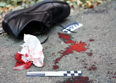 Violent encounter crime scene with blood stains