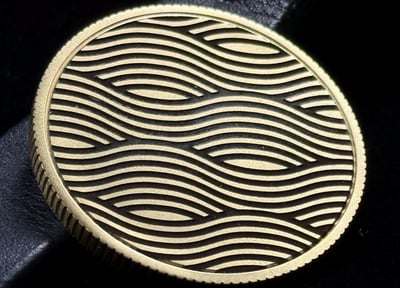 Brass coin for anxiety, Japanese wave pattern, Laser engraved, Deep texture, Grooved edge, Anti-stress haptic desk toy 40 mm