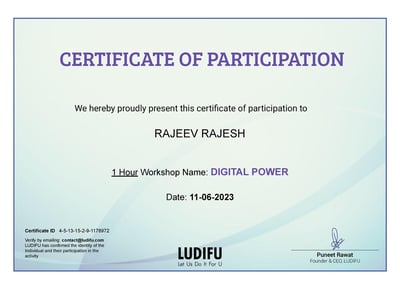 certificate of rajeev rajesh, Rajeev Rajesh