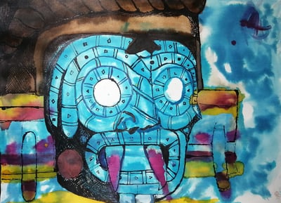 "La importancia del agua en la vida". Obra simbólica inspirada en el dios mexica de la lluvia.