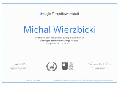 a certificate from google