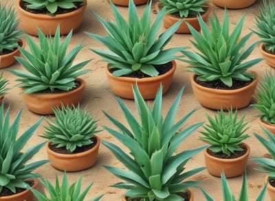 Close-up view of green aloe vera leaves with water droplets on them, exhibiting a fresh and natural look.