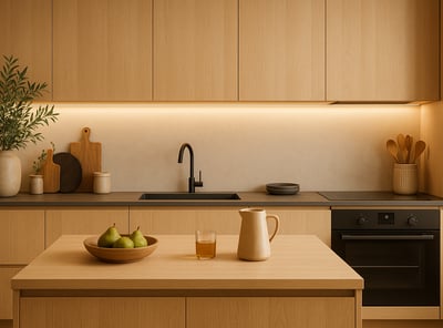 sottopensile luminoso-a kitchen with a bowl of fruit and a pitcher
