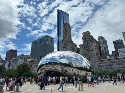 The bean, a metallic sculpture in the shape of a bean