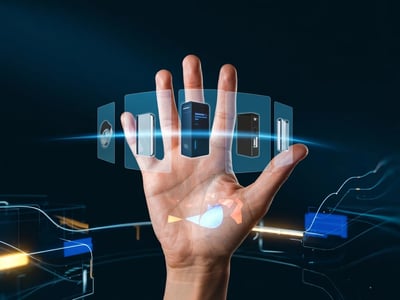 gadgets tecnológicos modernos, incluindo assistente virtual