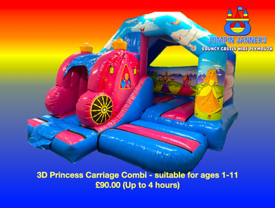 3D Princess Carriage Combi Bouncy Castle Hire Plymouth