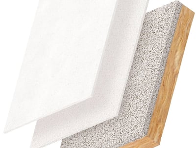 Acoustic plaster application for sound absorption and aesthetic appeal.