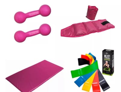 Kit academia para usar em casa, ideal para treinos completos com praticidade e conforto.
