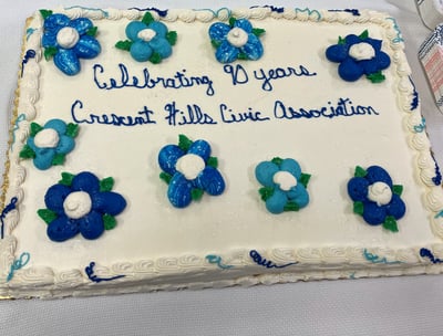 Cake with text saying Celebrating 90 Years Crescent Hills Civic Association