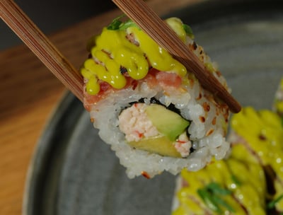 Close up of a sushi roll