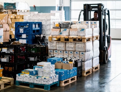 a forklift truck with boxes of Chinese products shipping to Australia