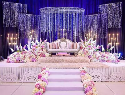 a stage with a couch and a couch
