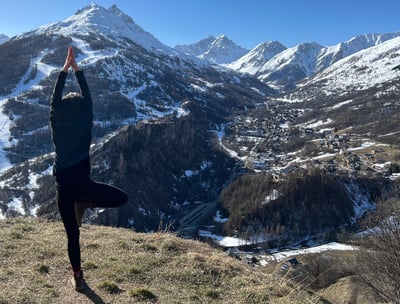 asana, posture yoga, arbre, montagne, horizon