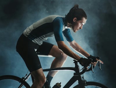 a man very focused on riding his bike