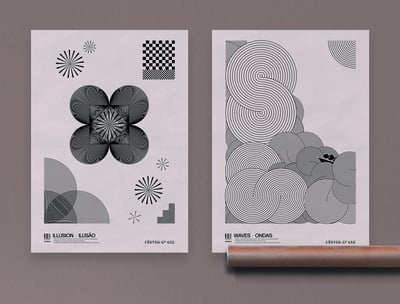 Pôsteres personalizados inspirados na escola de design Bauhaus. Impressos em papel fotográfico.