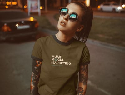 Person wearing music mogul marketing brand