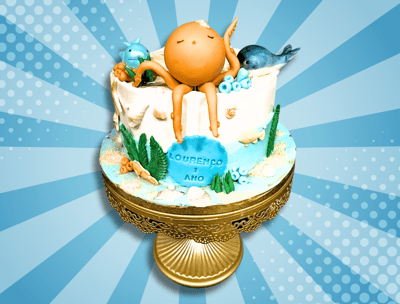 pacote de festa bolos de sonho a cake with a crabfish on top of it