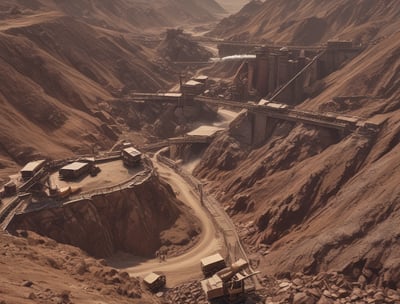 A large pile of metal scrap and debris is stacked outdoors. The metal pieces are of various shapes and sizes, with some showing signs of rust and wear. Sunlight is cast over the pile, highlighting the angular shapes and textures.