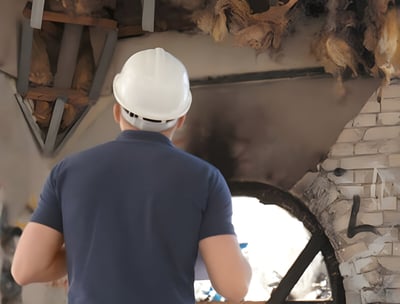 loss assessor inspecting fire damage to a residential property during an insurance assessment