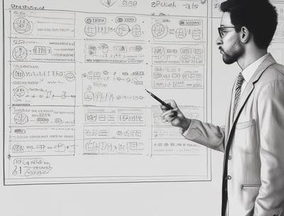 A person standing in front of a projector screen displaying interest rates and other financial information. The person appears to be giving a presentation or lecture in a classroom or office setting. A computer monitor and some papers are visible on a desk in the foreground.