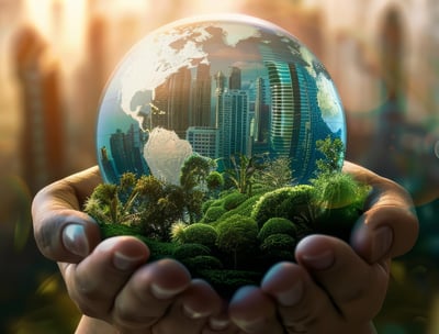 a person holding a globe in their hands