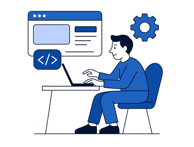 Homme avec un ordinateur qui code un site web
