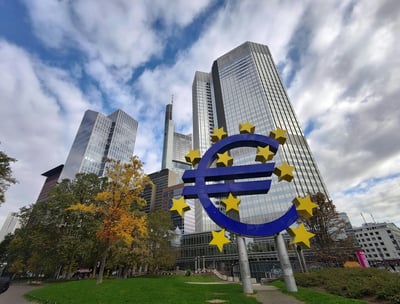 a large blue and yellow euro euro euro sign