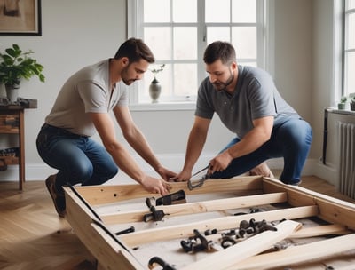 two movers assembling furniture 